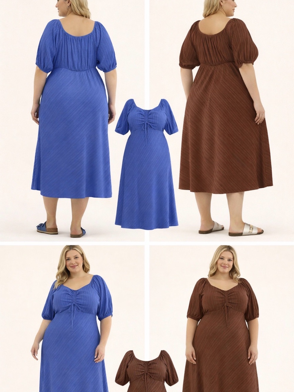 New 4XL Puff Sleeve Midi Dresses 1 Blue & 1 Cinnamon!  *Blue NWT/Brown NWOT